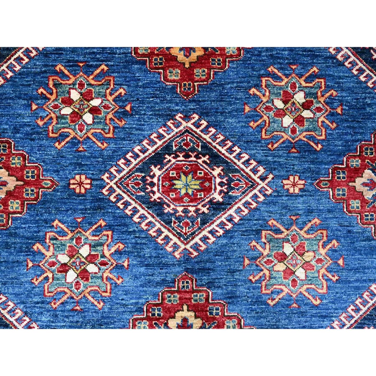 8'X8' Medium Blue Super Kazak Medallions Wool Hand Knotted Oriental Rug