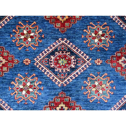 8'X8' Medium Blue Super Kazak Medallions Wool Hand Knotted Oriental Rug