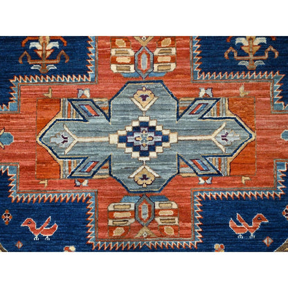 8'X7'10" Blue Armenian Inspired Caucasian Design Square Oriental Rug