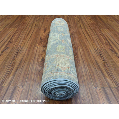 2'7"X15'10" Blue Wool Hand Knotted Afghan Angora Oushak Xl Runner Rug