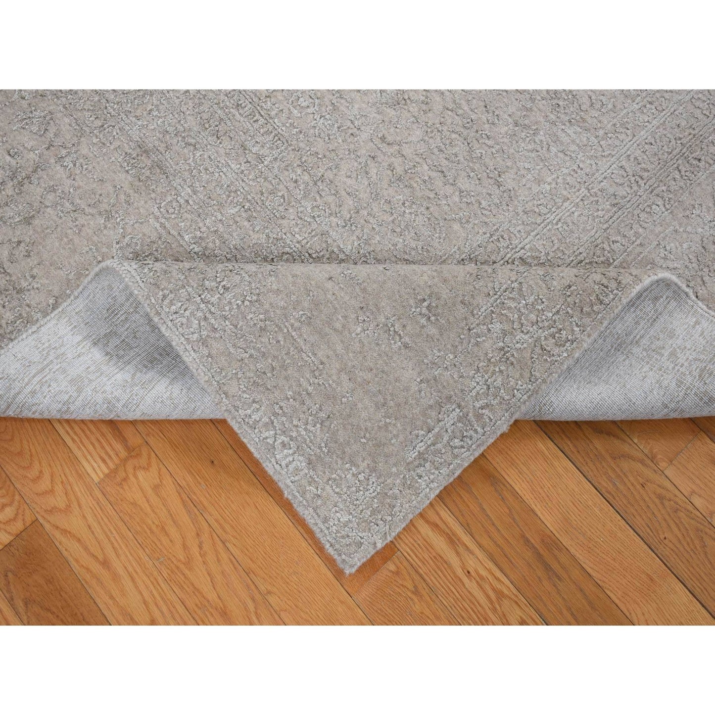 8'9"X12'1"Taupe Fine Jacquard Loomed Wool And Silk Zoroastrian Design Rug