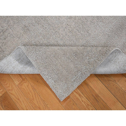 8'9"X12'1"Taupe Fine Jacquard Loomed Wool And Silk Zoroastrian Design Rug