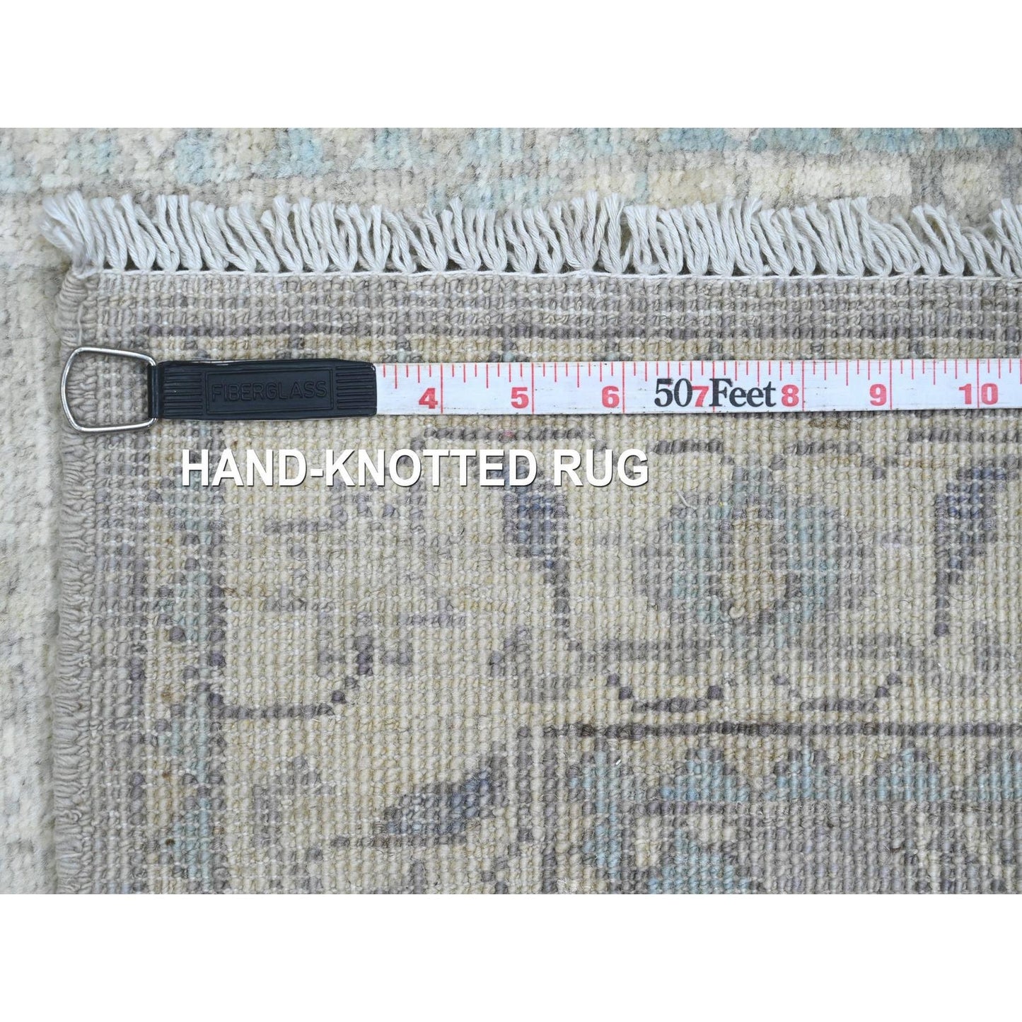 2'8"X10' Gray Washed Out Peshawar Leaf Motif Hand Knotted Wool Runner Rug