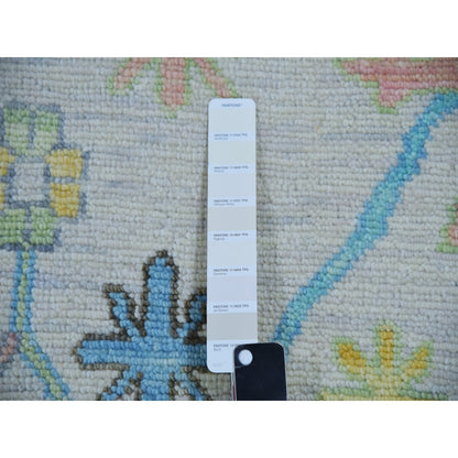 10'2"X14'1" Lace Ivory Oushak Weave And Design Pure Wool Hand Knotted Rug