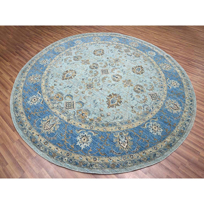 10'X10' Blue Agra Shah Abbas Flower Design Wool Hand Knotted Round Rug