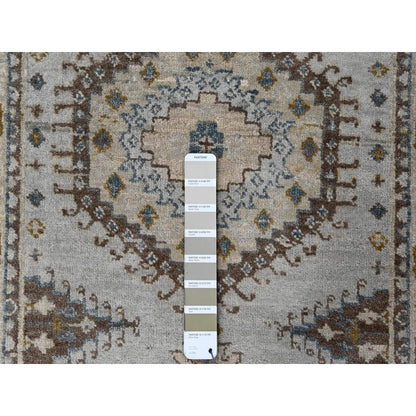 2'8"X10'1" Gray Farsian Village Geometric Wool Hand Knotted Oriental Rug