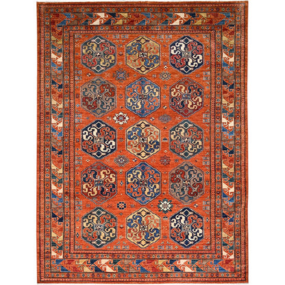 8'10"X11'10" Sun Orange Super Kazak Geometric Wool Hand Knotted Rug