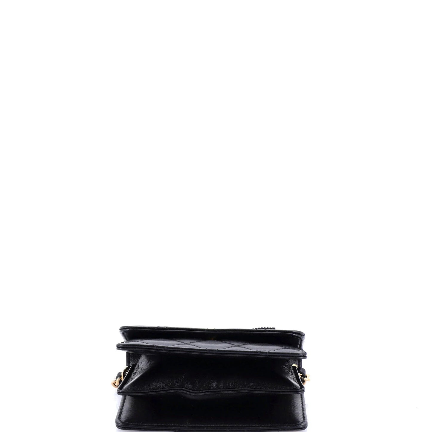 Chanel Camellia Bow Flap Card Holder With Chain Quilted Lambskin