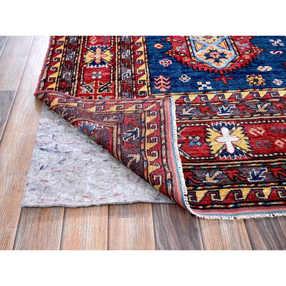8'5"X9'8" Yale Blue Afghan Caucasian Design Revival Hand Knotted Wool Rug