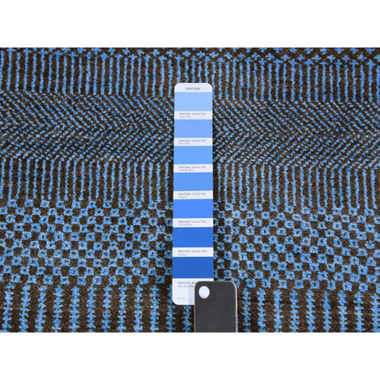 2'7"X9'6" Blue Hand Knotted Grass Design Dyed Wool And Silk Runner Rug