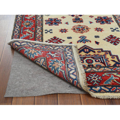2'8"X9'8" Ivory Geometric Design Special Kazak Hand Knotted Pure Wool Rug