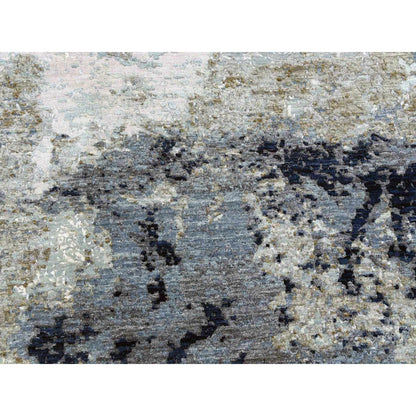 10'4"X10'4" Blue Abstract Design Hand Knotted Round Wool Oriental Rug