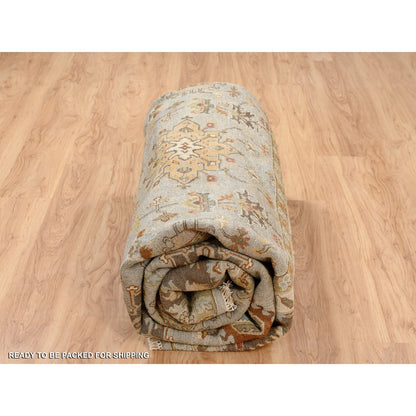 10'2"X10'2" Light Gray Soft Wool Hand Knotted Karjihooz Design Square Rug