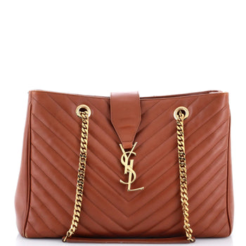 Saint Laurent Classic Monogram Shopper Matelasse Chevron Leather Large