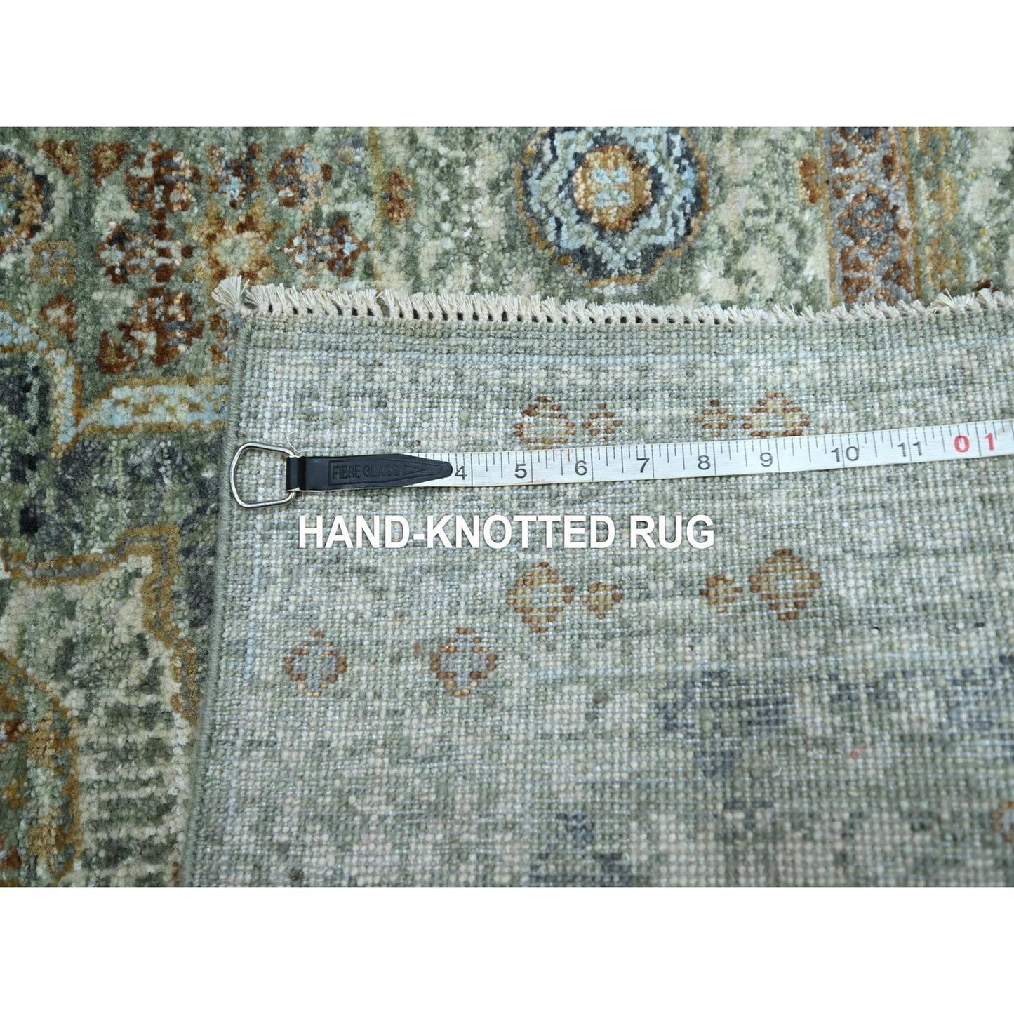 3'1"X5' Mint Green Hand Knotted Rug Pure Wool Pre Historic Mamluk Design