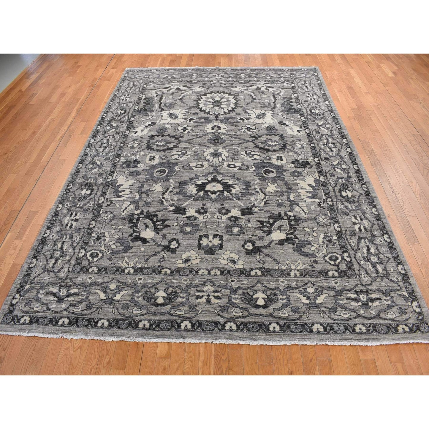 9'1"X12'6" Grey Peshawar With Mahal Design Wool Hand Knotted Rug