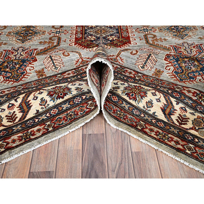 8'X9'10" Ivory 100% Wool Afghan Super Kazak Hand Knotted Oriental Rug