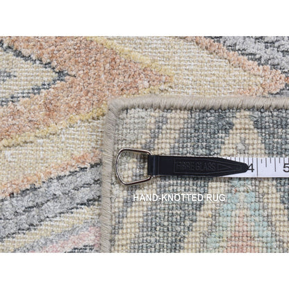 2'X2' Blue Pure Silk Modern Chevron Design Hand Knotted Sample Mat Rug