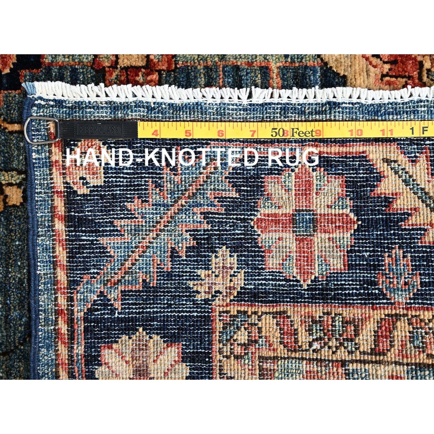 Rug 4'3"x19' Stone Blue Heris All Over Design Pure Wool Hand Knotted Runner