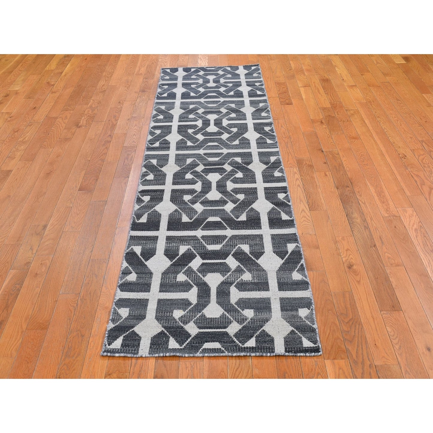 2'7"X10' Geometric Flat Weave Wool Reversible Kilim Runner Hand Woven Rug