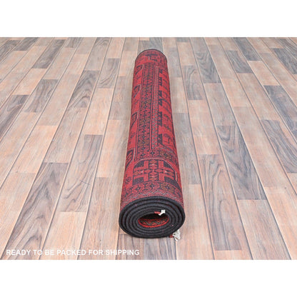 4'2"X6'5" Red Afghan Andkhoy Wool Hand Knotted Oriental Rug