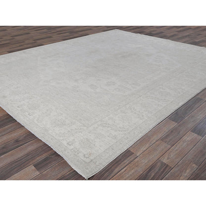 8'X9'9" Bone White Washed Out Peshawar Hand Knotted Pure Wool Oriental Rug
