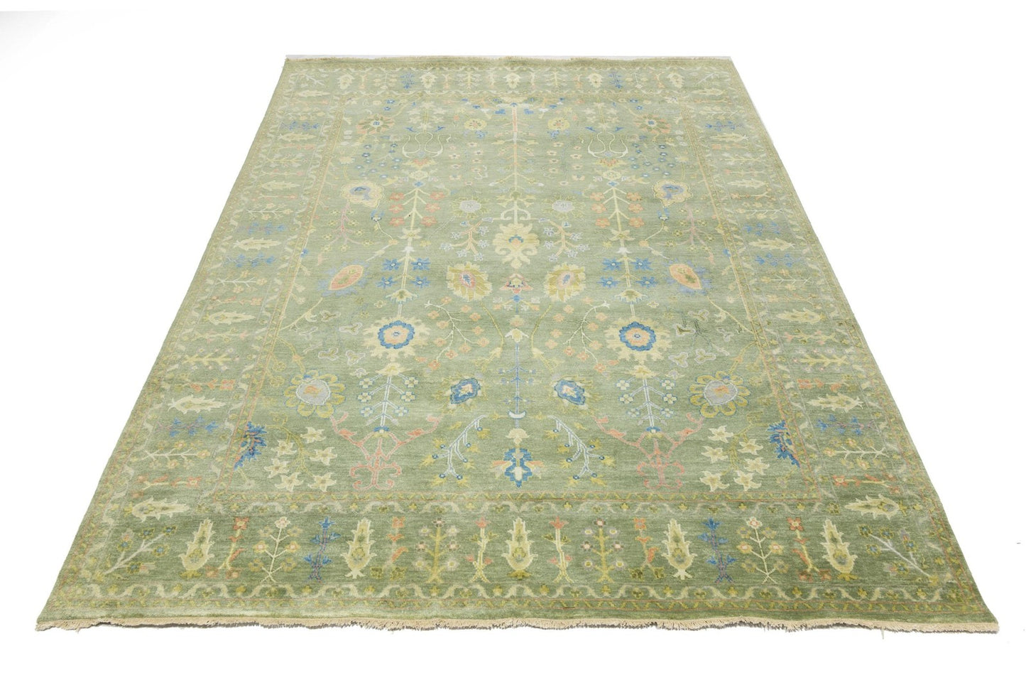 Large Handmade Olive Green Chobi Wool Tree of Life Rug 8X10 ft