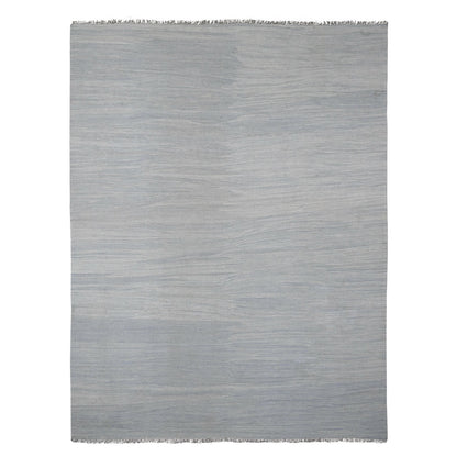 9'1"X12' Beau Blue Flat Weave Solid Design Hand Woven Hand Spun Wool Rug