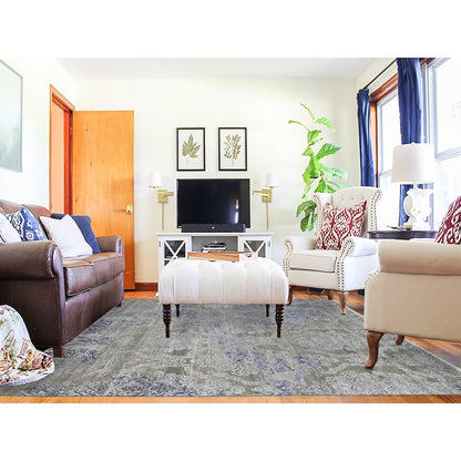 8'1"X10'4" Taupe Silk With Textured Wool Hand Knotted Transitional Rug