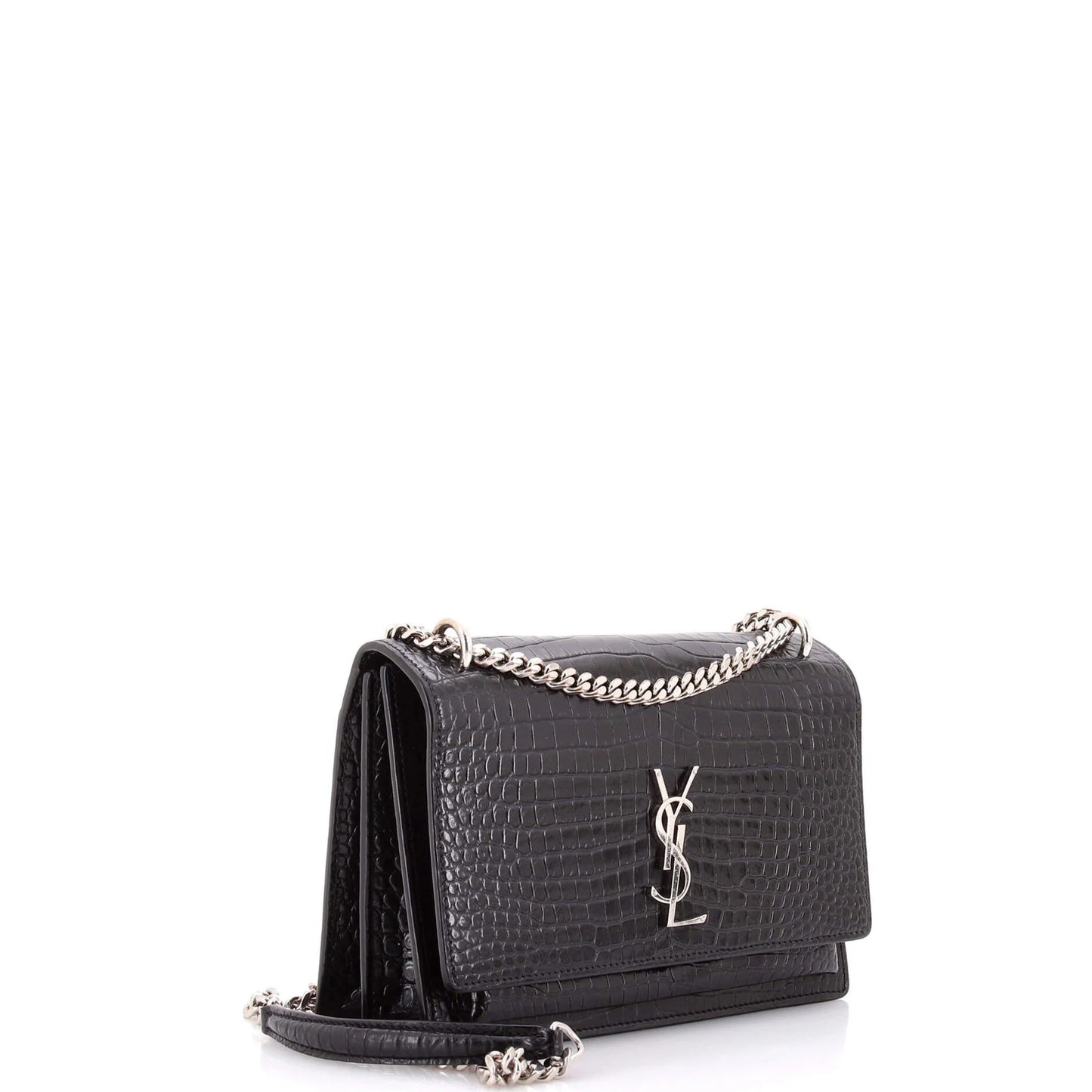 Medium Saint Laurent Sunset Crossbody Bag Crocodile Embossed Leather
