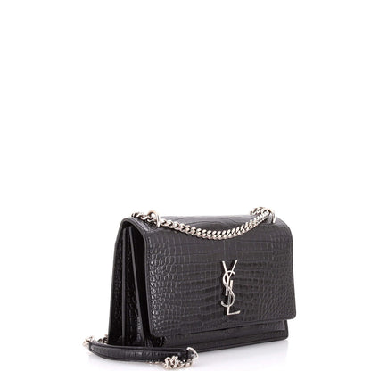 Medium Saint Laurent Sunset Crossbody Bag Crocodile Embossed Leather