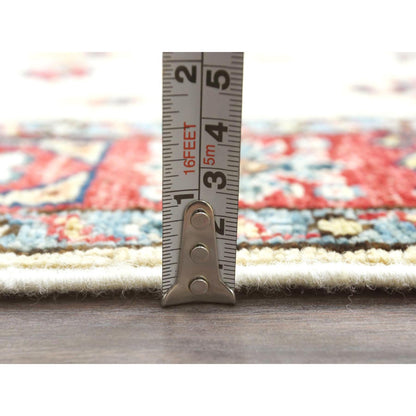 2'7"X8'6" Ivory Soft Wool Hand Knotted Afghan Super Kazak Runner Rug