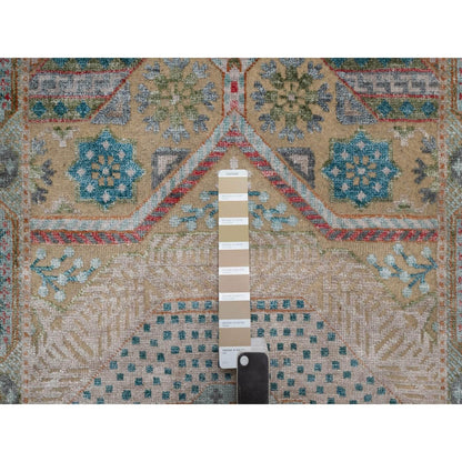 2'7"X10' Khaki Brown Hand Knotted Rug Mamluk Design Wool And Silk Runner