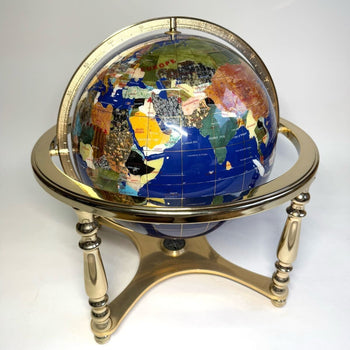 Gemstone Globe Lapis Lazuli Turquoise Inlay Compass Four Legs Power Stone 43Cm