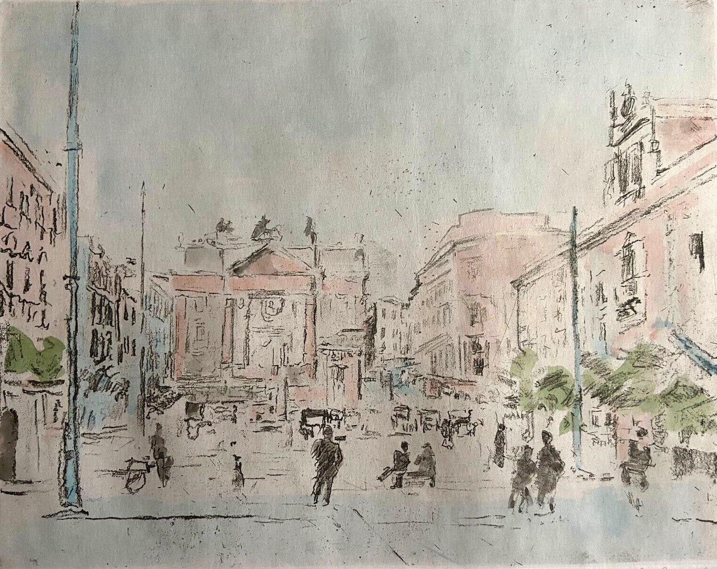 Michele Cascella Hand-Signed Watercolor Etching