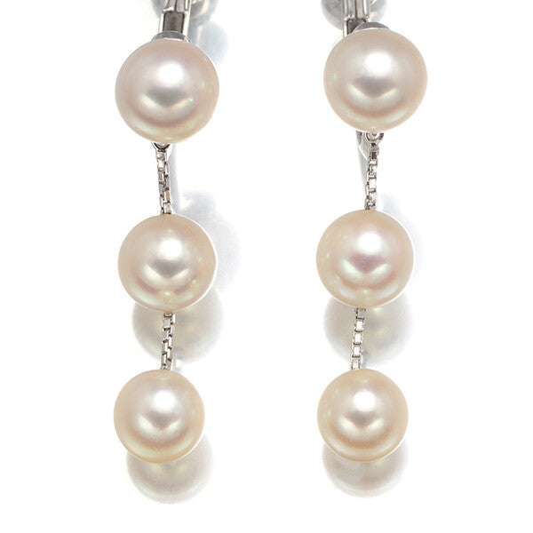 Tasaki Earrings Akoya Pearl 6.6-7.4Mm Chain Dangle 18K 750 White Gold