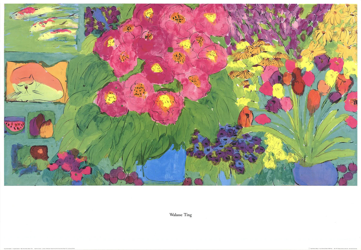 WALASSE TING Still-Life with Pink Cat 37.75" x 54.5" Offset Lithograph 1993 Cont