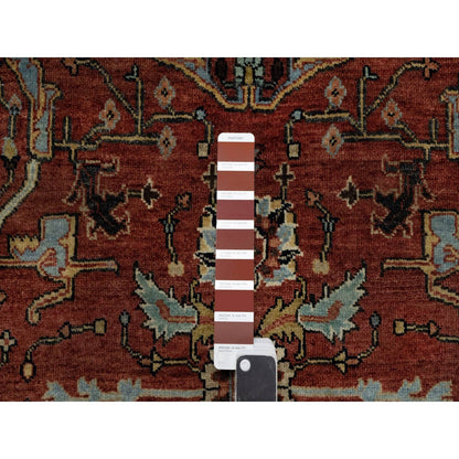 4'2"X6'2" Red Antiqued Fine Heris Re-Creation Hand Knotted Pure Wool Rug