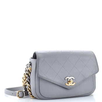 Chanel Two Tone Envelope Flap Bag Quilted Calfskin Medium