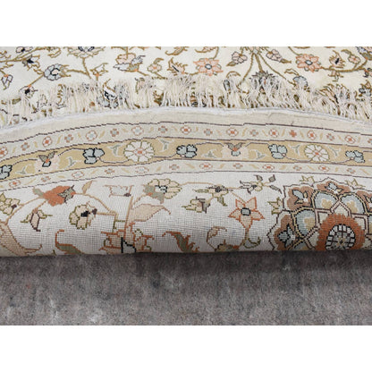 9'1"X9'1" Ivory Silken Tebraz Design 300 Kpsi Hand Knotted Round Rug