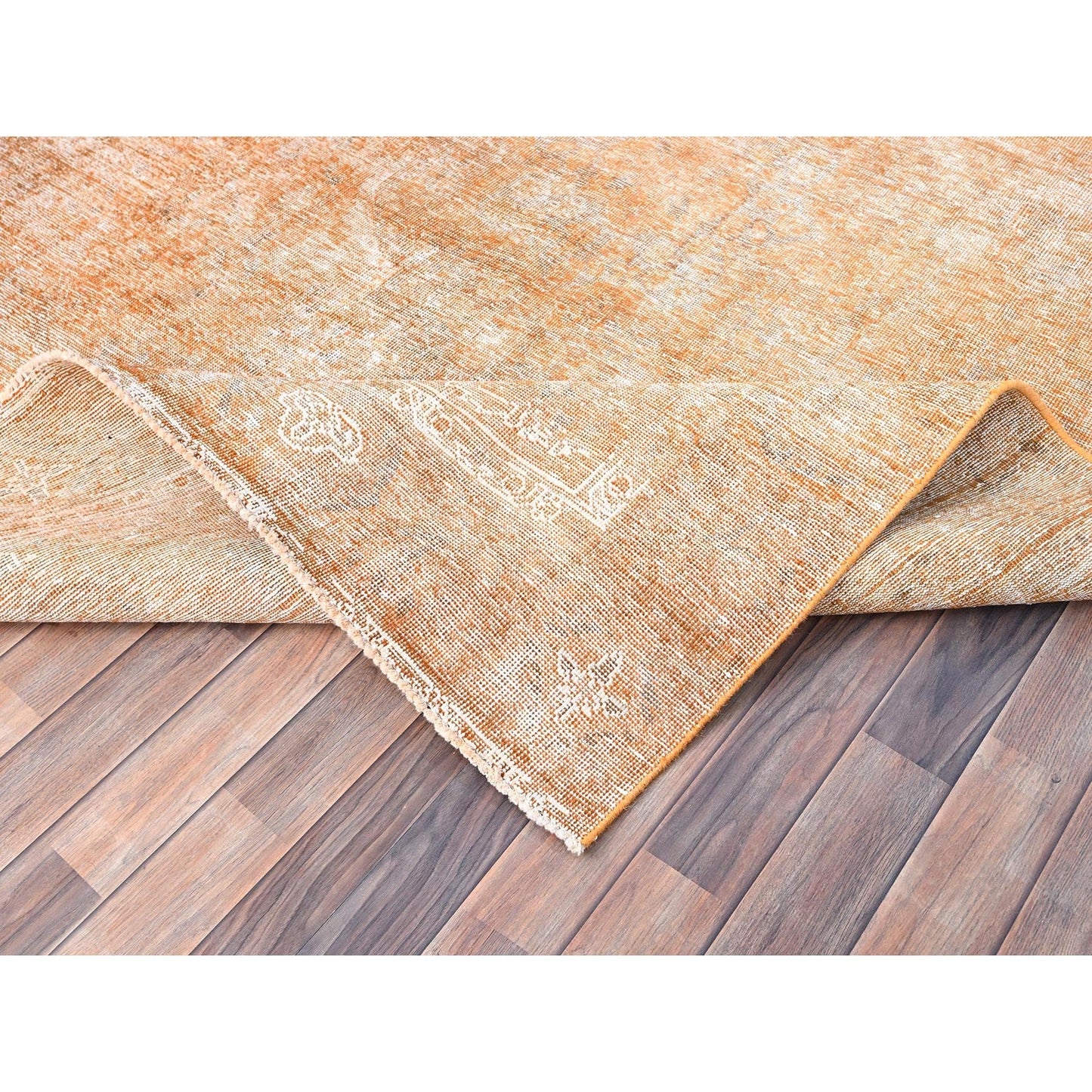 6'1"X9' Orange Overdyed Old Tebraz Distressed Look Wool Hand Knotted Rug