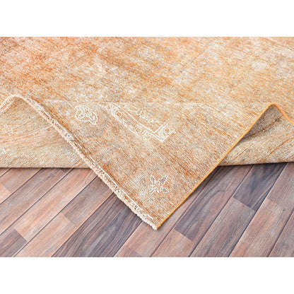 6'1"X9' Orange Overdyed Old Tebraz Distressed Look Wool Hand Knotted Rug