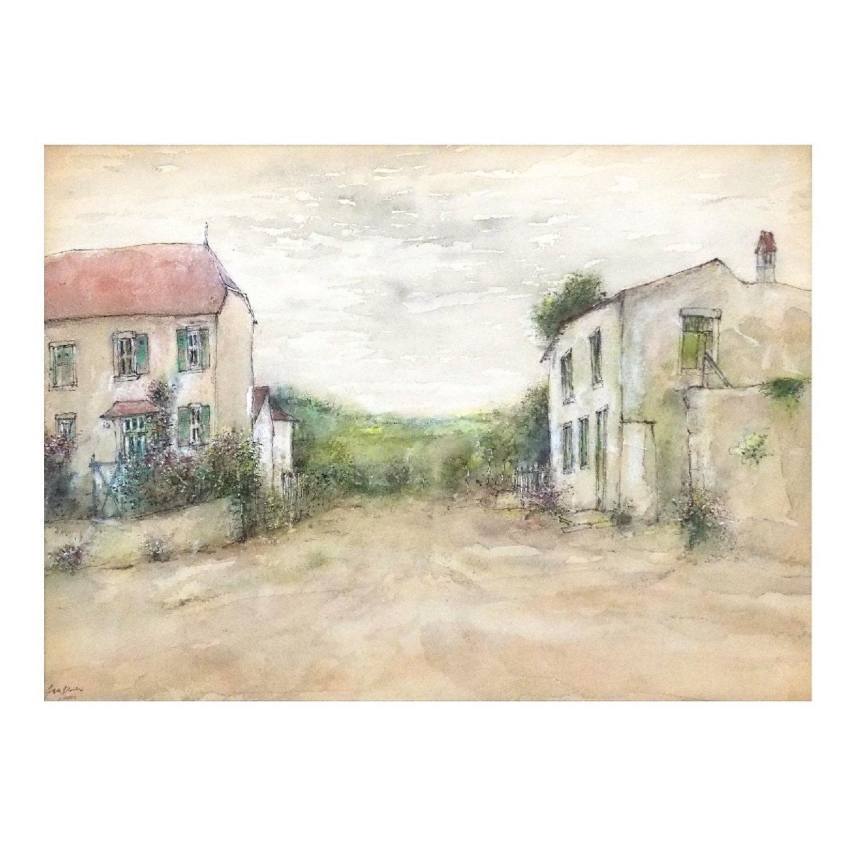 Bernard Gantner Chemin du Village 2002 Original Watercolor on Paper, Signed