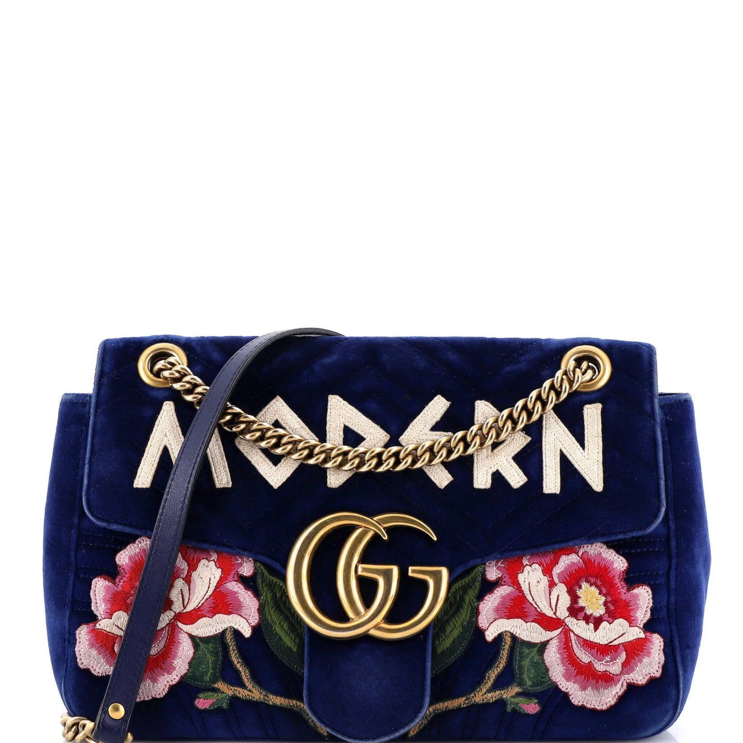 Gucci Gg Marmont Flap Bag Embroidered Matelasse Velvet Medium