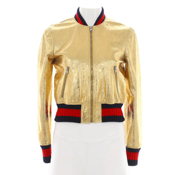 Gucci Women'S Bomber Jacket Metallic Leather