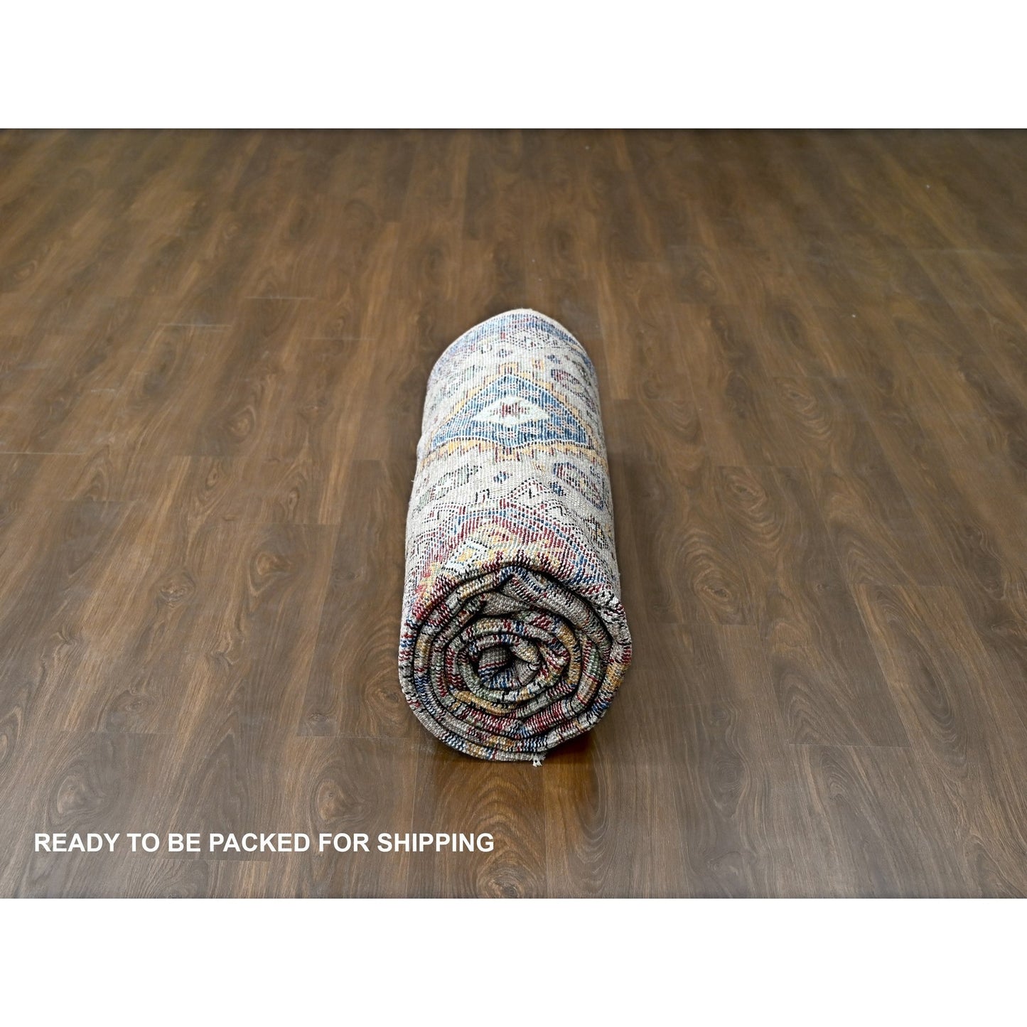 9'X11'10" Buttery Brown Geometric Design Wool Hand Knotted Oriental Rug