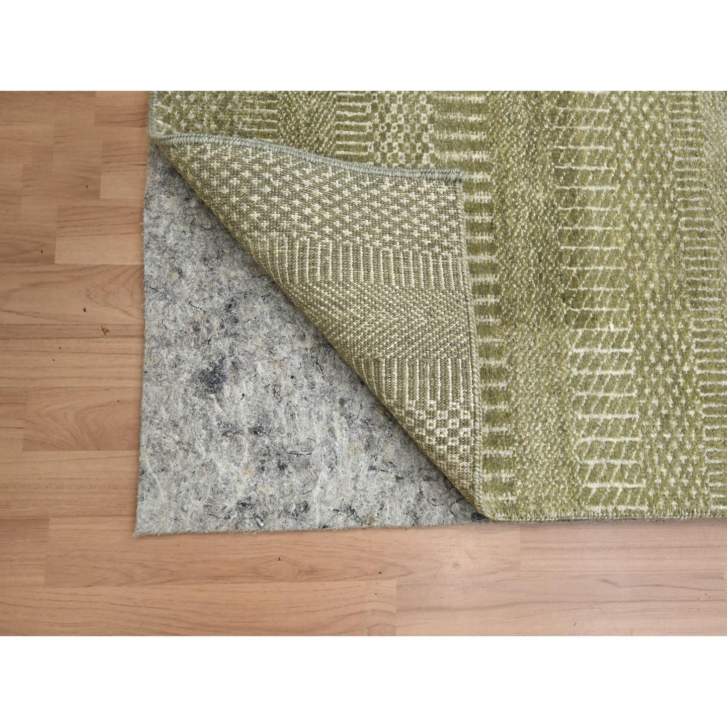 2'5"X13'6" Gray Modern Grass Design Hand Knotted Wool And Silk Runner Rug