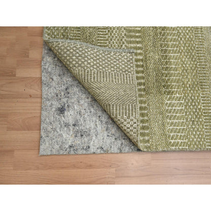 2'5"X13'6" Gray Modern Grass Design Hand Knotted Wool And Silk Runner Rug
