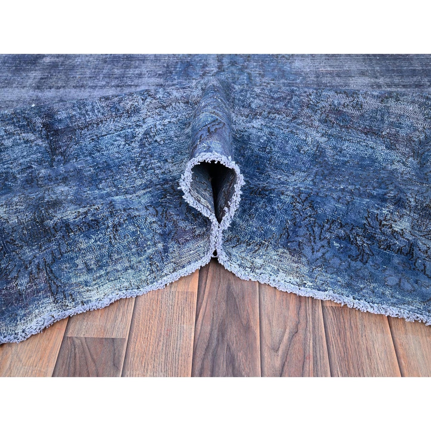 8'3"X10'9" Blue Overdyed Worn Soft Wool Hand Knotted Rug