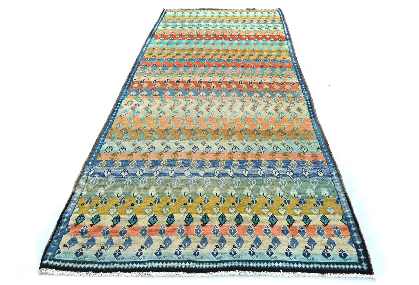 Multicolored Semi-Antique Tribal Oriental Runner